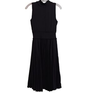 Nanette Lepore black pleated dress sz 6 accordion skirt high neck party occasion
